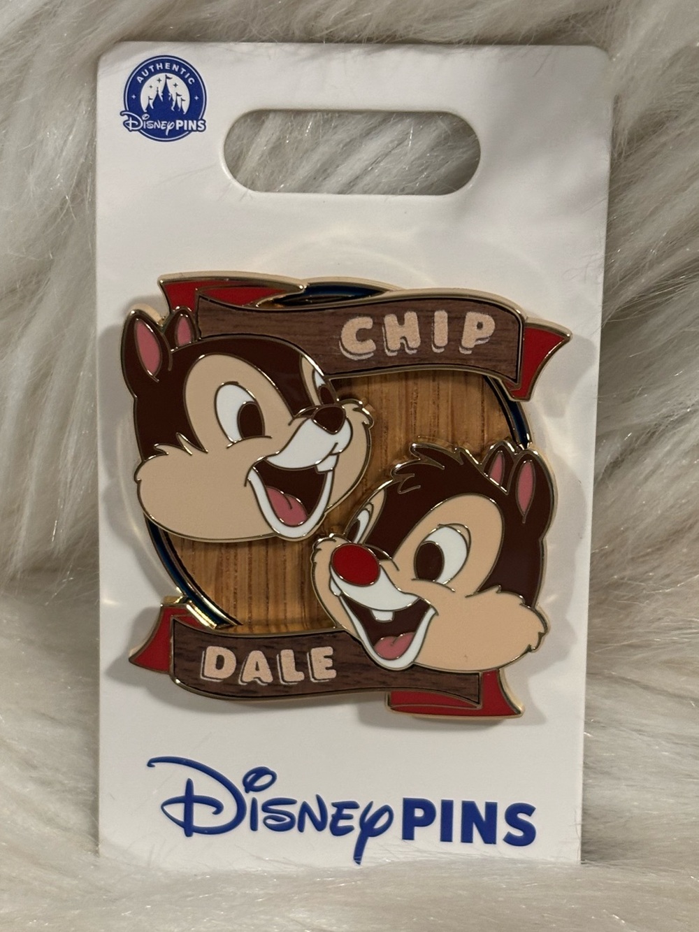 Disney Parks Chip 'n Dale Wood Inlay Pin New